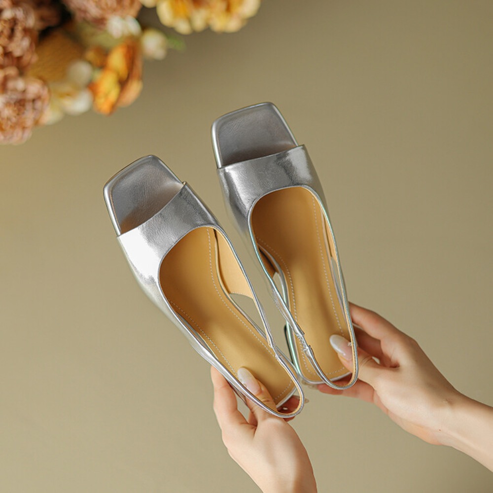 Mule Slip On - Comfy Soft Insole Metallic Kitten Heel